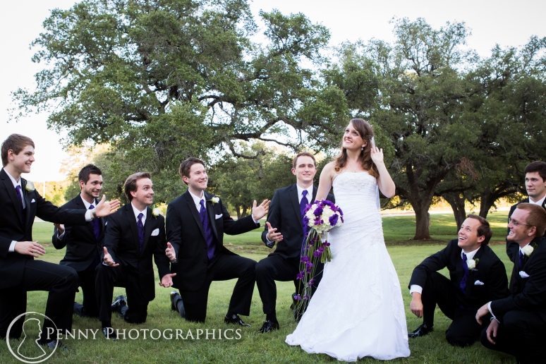 bride and groomsmen fun pose in Georgetown,TX