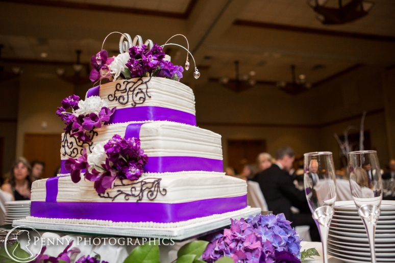 purple wedding cake in Sun City Ballroom