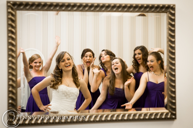 Bride and Bridesmaids in mirror