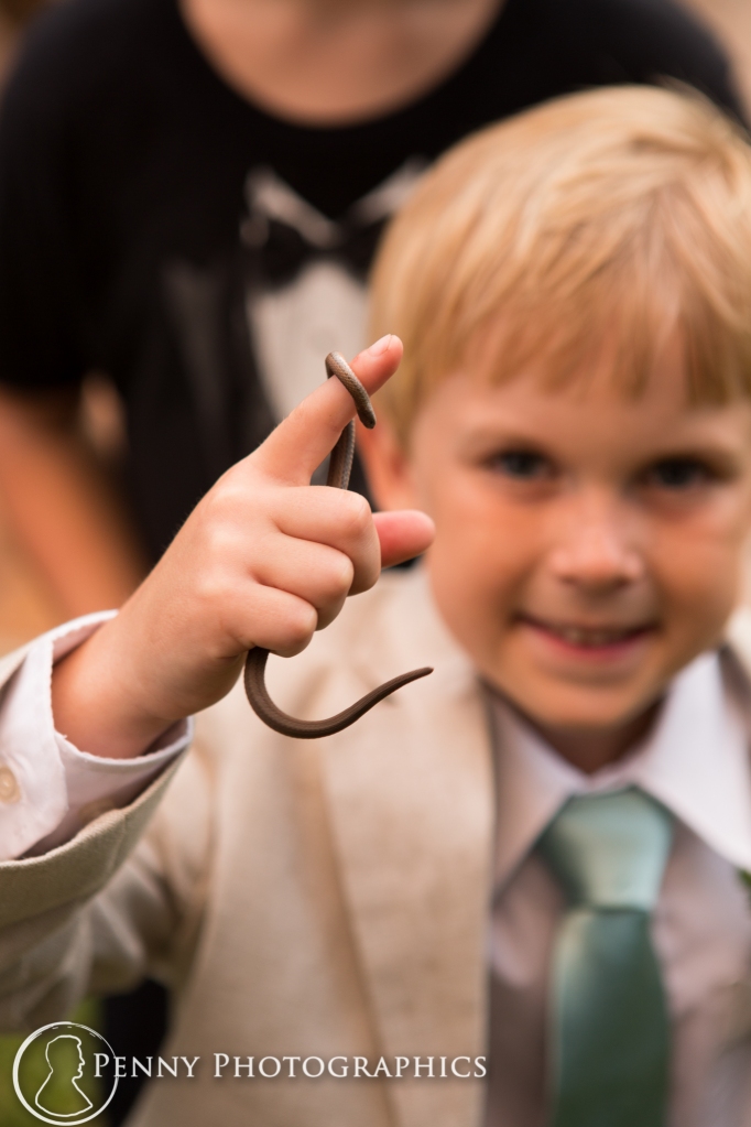 kid with worm at wedding