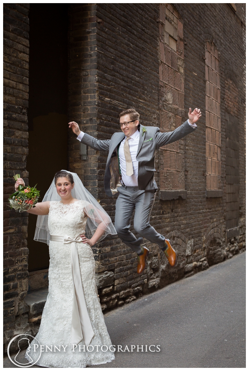 Unique Downtown Wedding joyful couple portrait