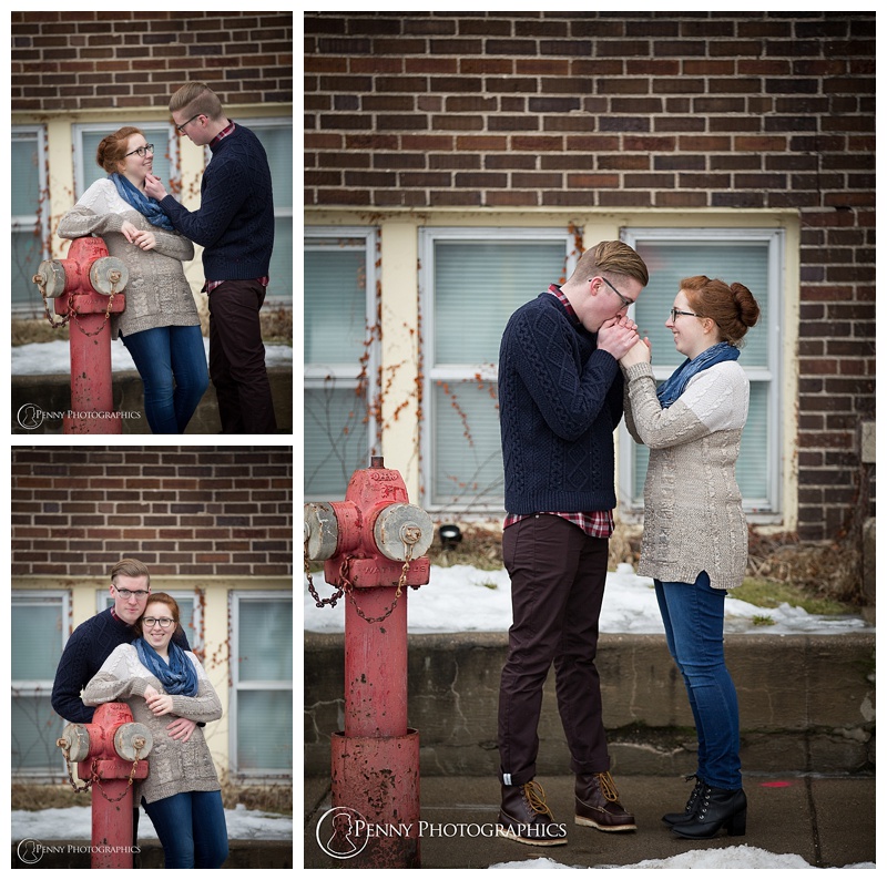 Outdoor Winter Engagement couple portraits on street