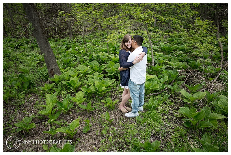 Fun Spring Engagement field of greenery