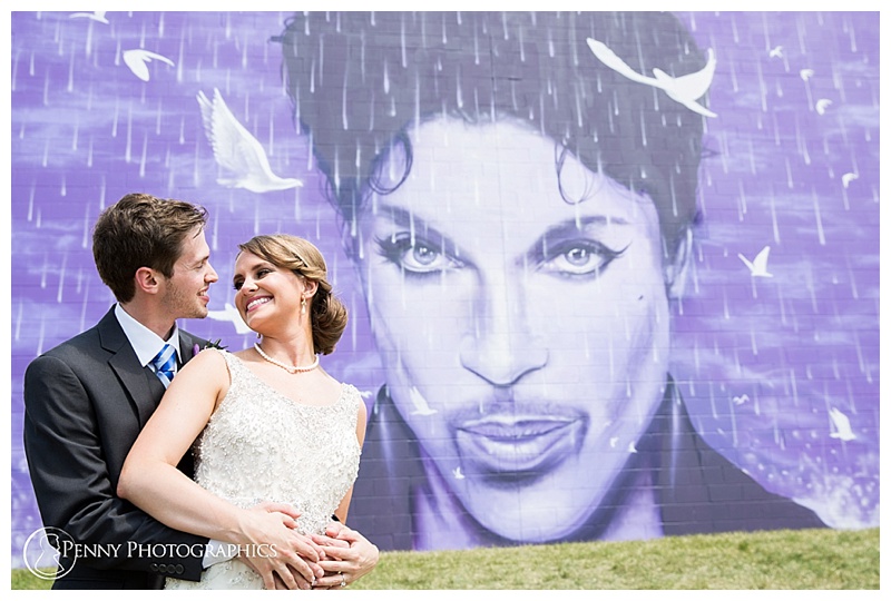 Chanhassen Dinner Theatre Wedding Couple with Prince Mural