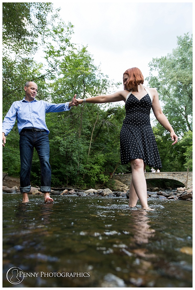 minnehaha park engagement playing in water